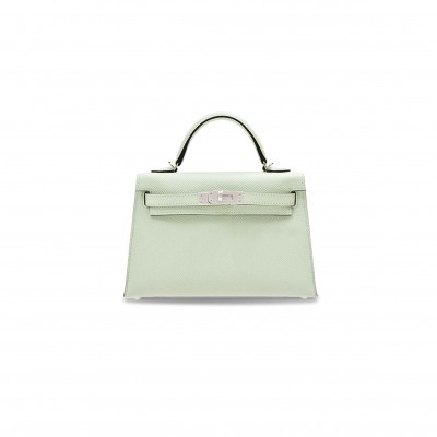 HERMÈS MINI KELLY II EPSOM BUBBLE GREEN SILVER BUCKLE (19*12*5.5cm) 